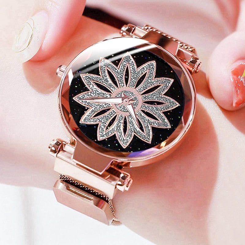 Quartz watch with starry sky surface