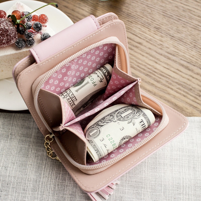 Cat Ears Tassel Wallet for Women Foviza Short Mini Purse for Money Credit Cards Holder