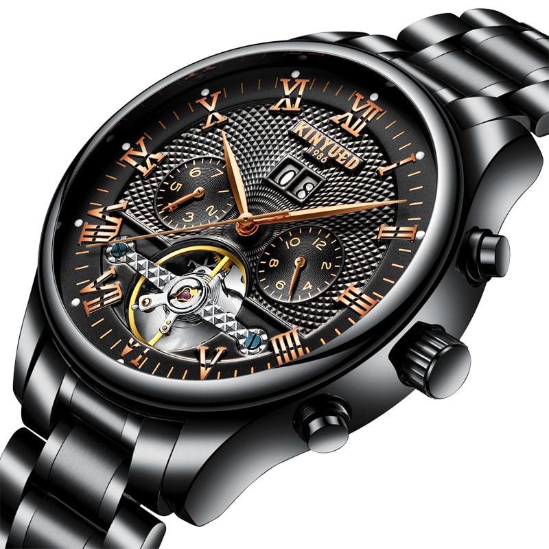 Black Tourbillon mechanical watch