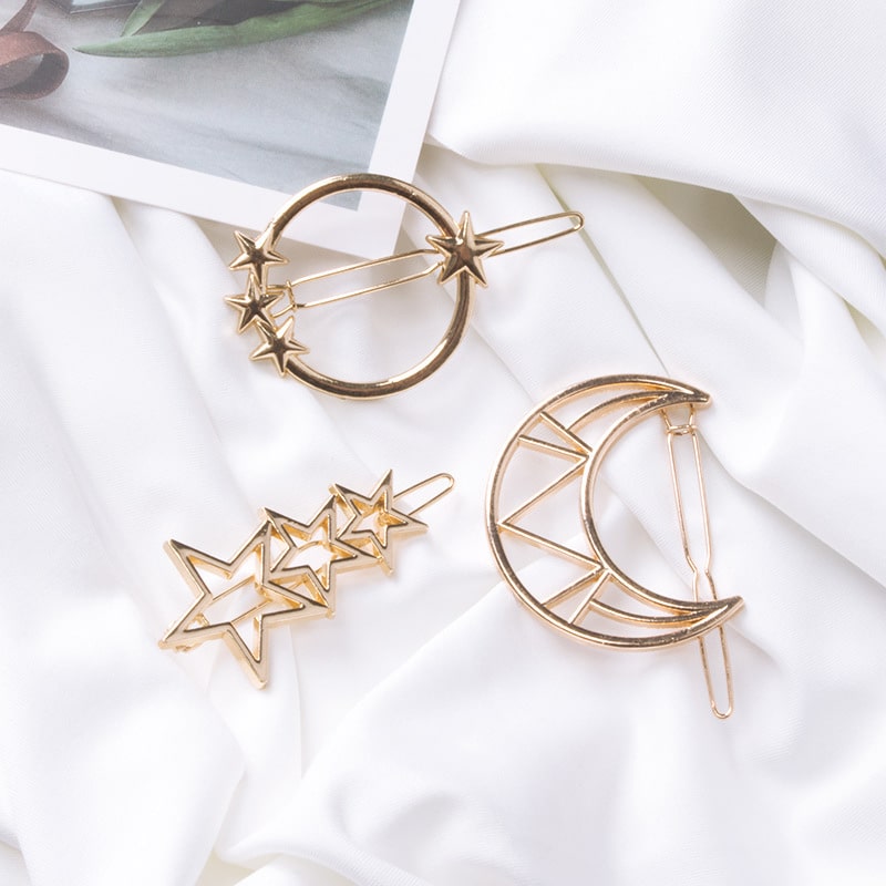 five-pointed star moon geometry hairpin