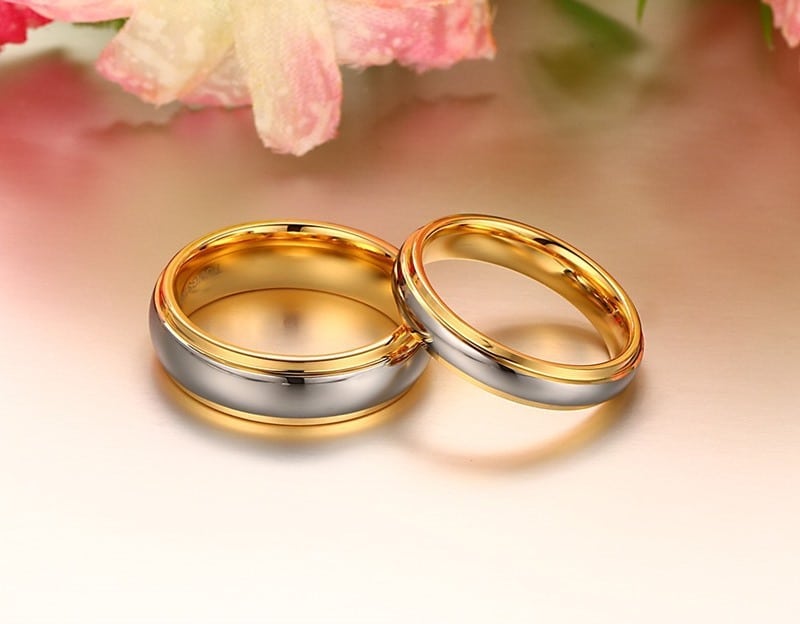 Tungsten steel couple gold ring