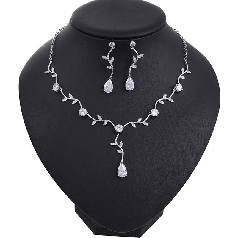zircon water drop earrings necklace sets