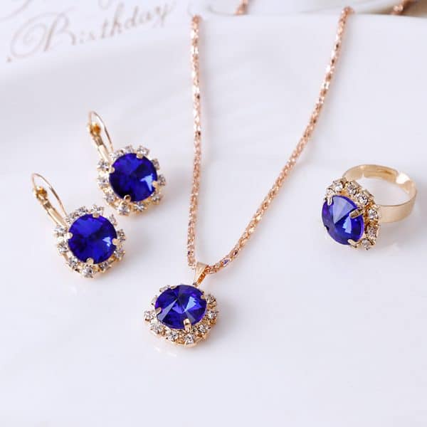 round crystal necklace earrings ring set